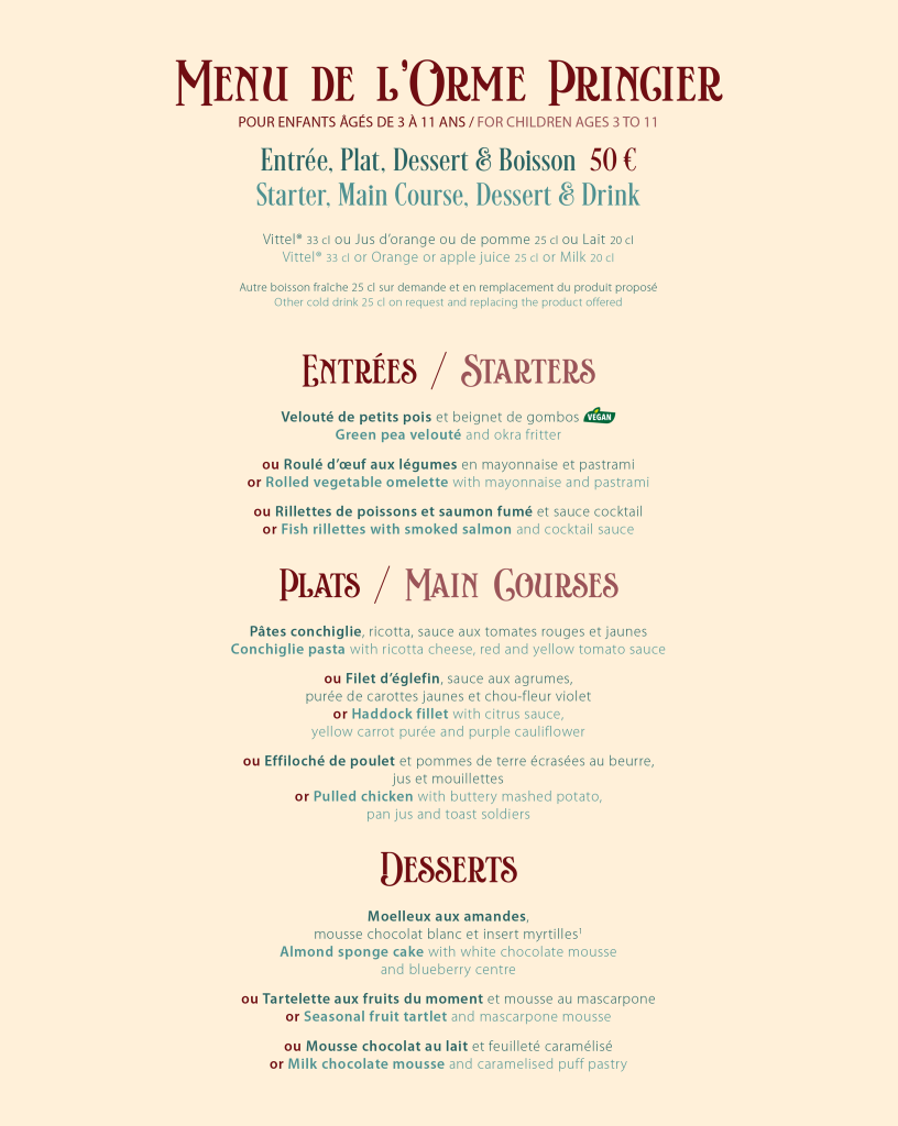 The Regal View Restaurant & Lounge Children Menu Disneyland Paris