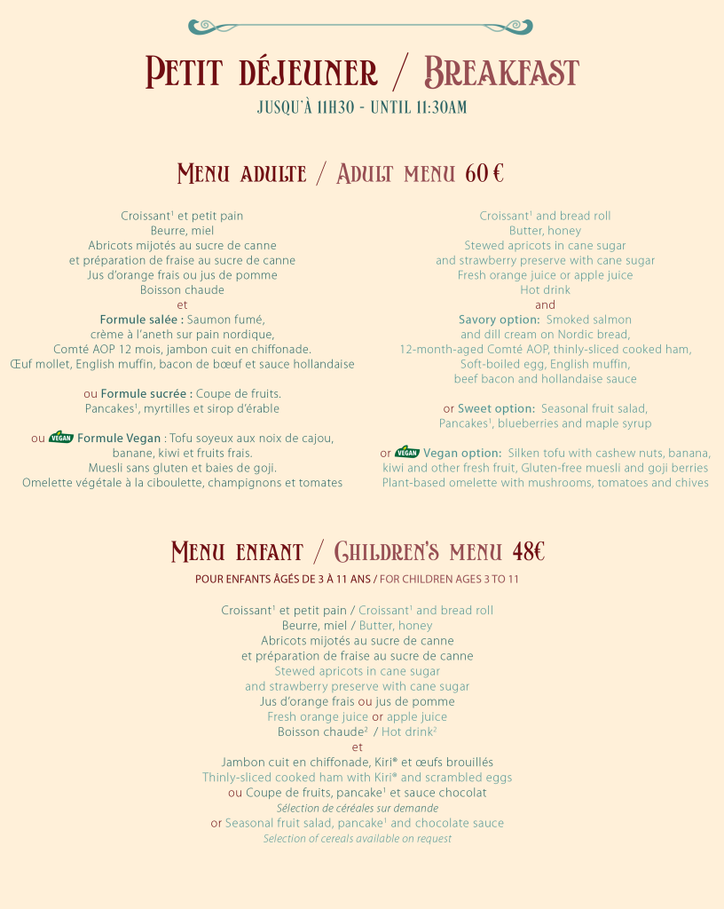 The Regal View Restaurant & Lounge Breakfast Menu Disneyland Paris