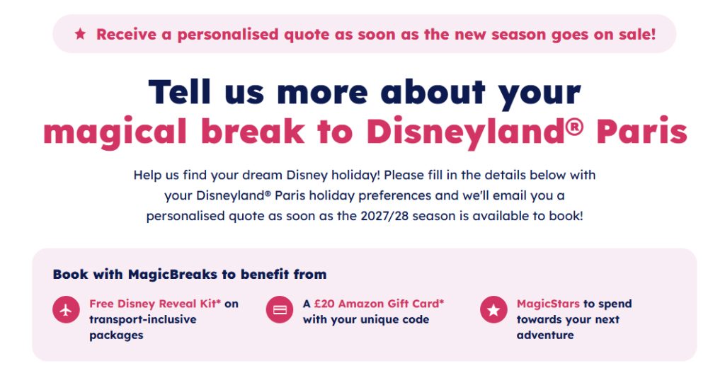 magic-breaks-pre-booking-form for disneyland paris