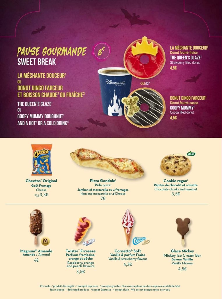 Disneyland Paris Halloween Treats and Snacks 2026 - The old Mill menu