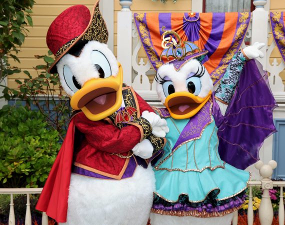Donald and Daisy new halloween outfits at Disneyland Paris 2026 Boarding House Location